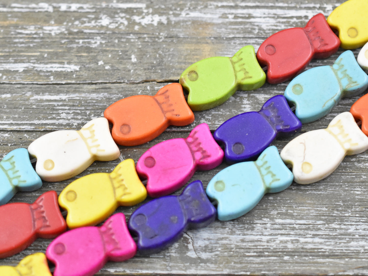 11x20x6mm Mixed Synthetic Turquoise Fish Bead Strand -- 15" Strand Approx 20 Beads