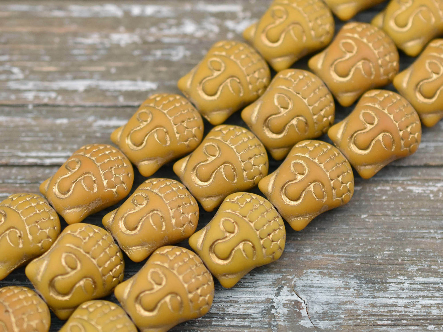 *4* 15x14mm Gold Washed Matte Ochre Buddha Head Beads