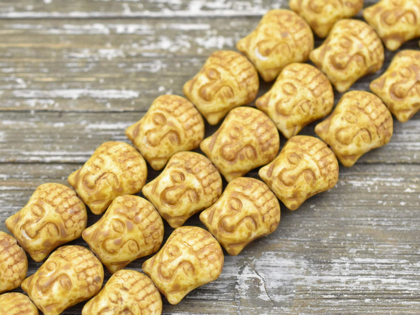 *4* 15x14mm Opaque Ivory Travertine Buddha Head Beads