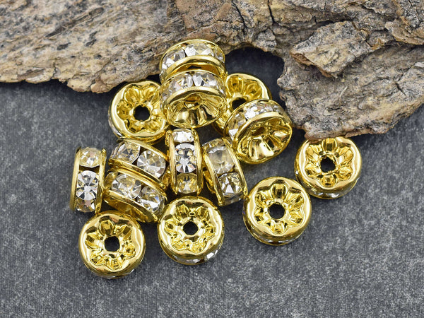Gold w/ Crystal Rhinestone Rondelle Spacer Beads