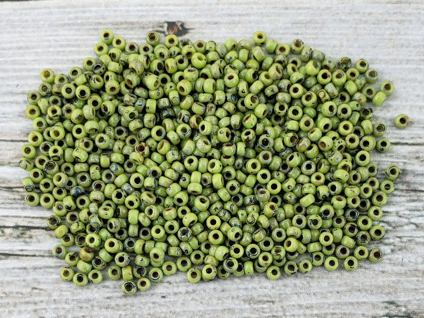 Opaque Chartreuse Picasso Miyuki Seed Beads