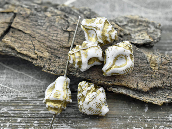 *8* 14x11mm Gold Washed Alabaster Conch Shell Beads