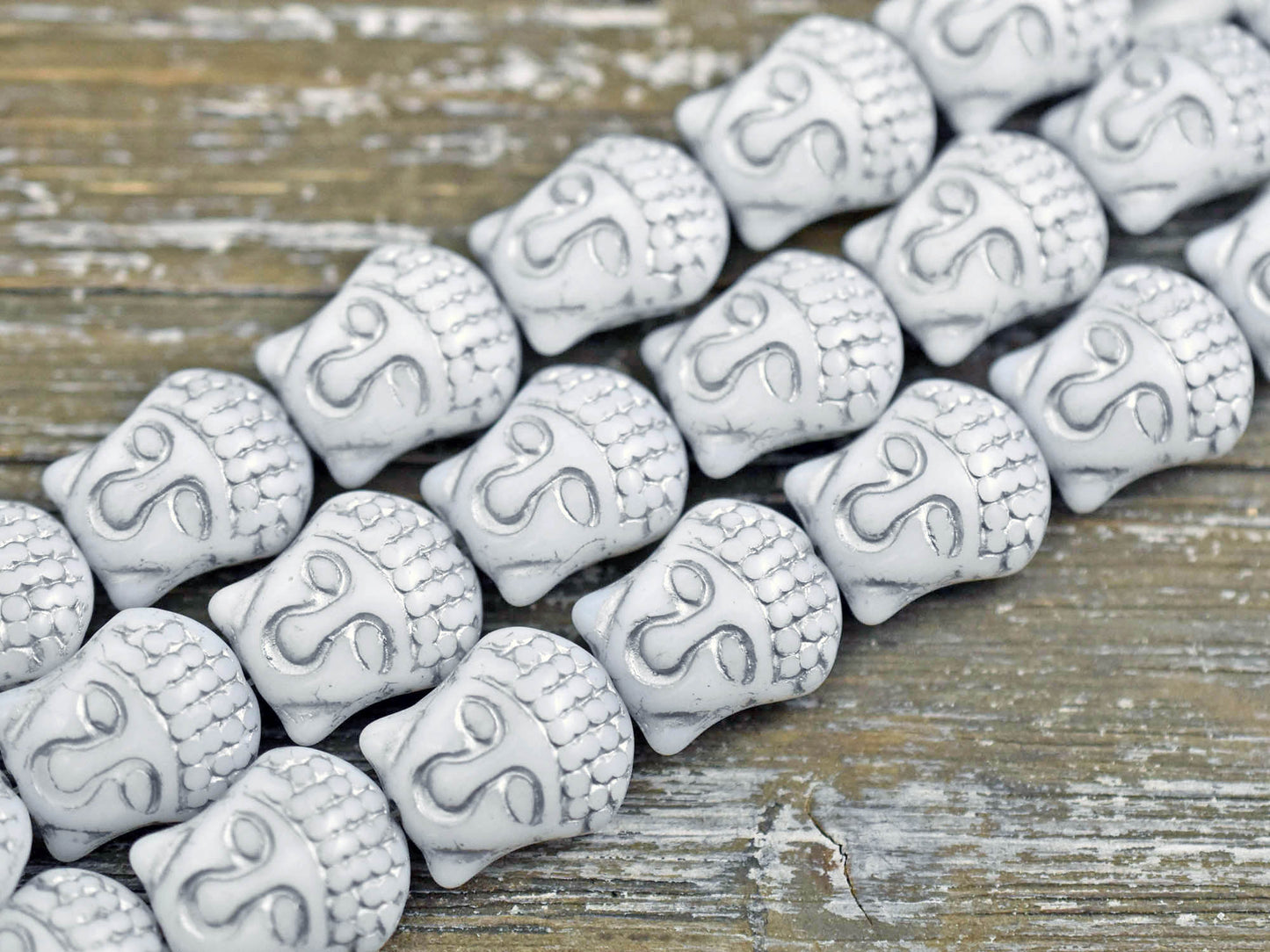 *4* 15x14mm Silver Washed White Buddha Head Beads