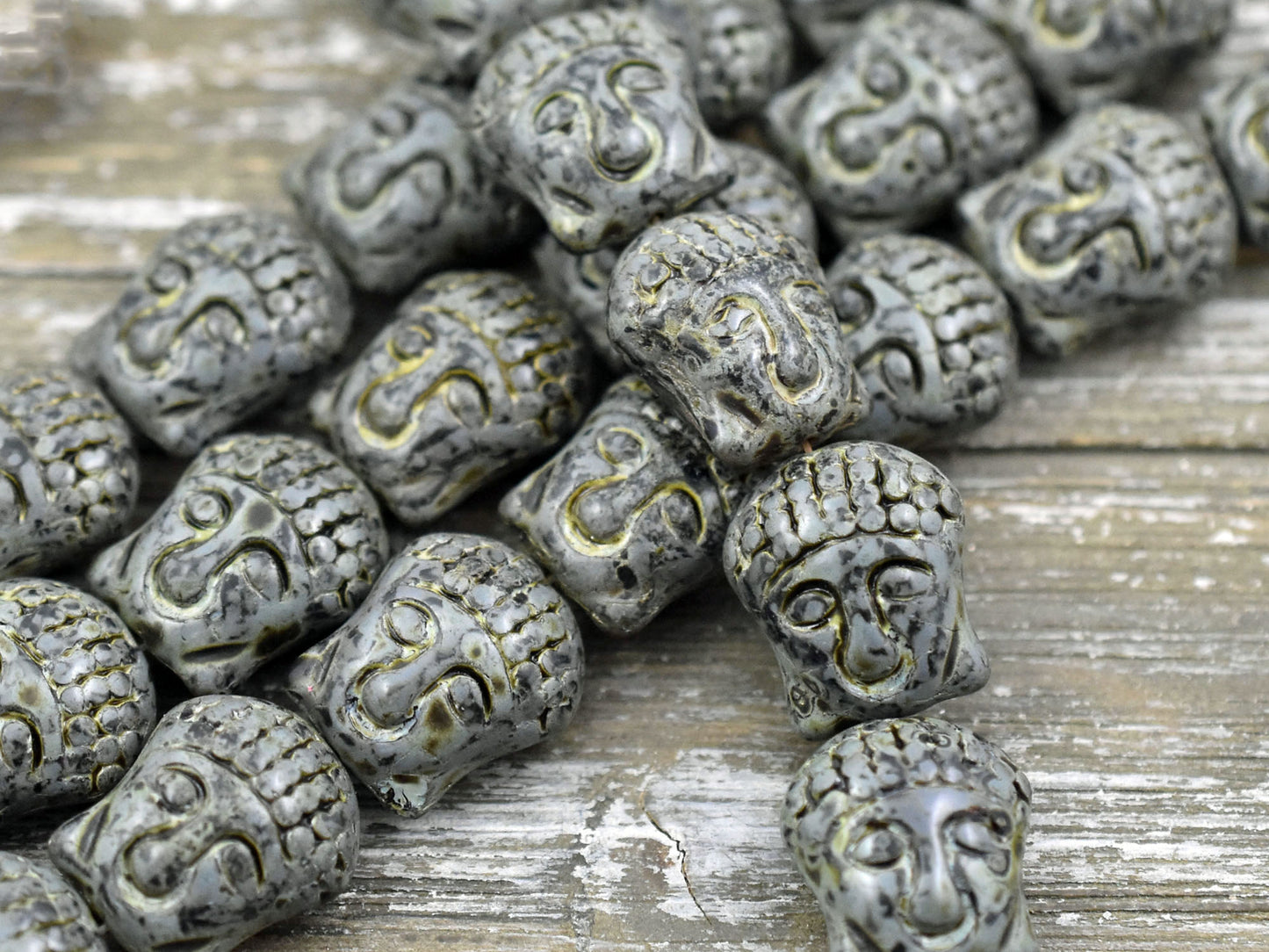 *4* 15x14mm Jet Travertine Buddha Head Beads
