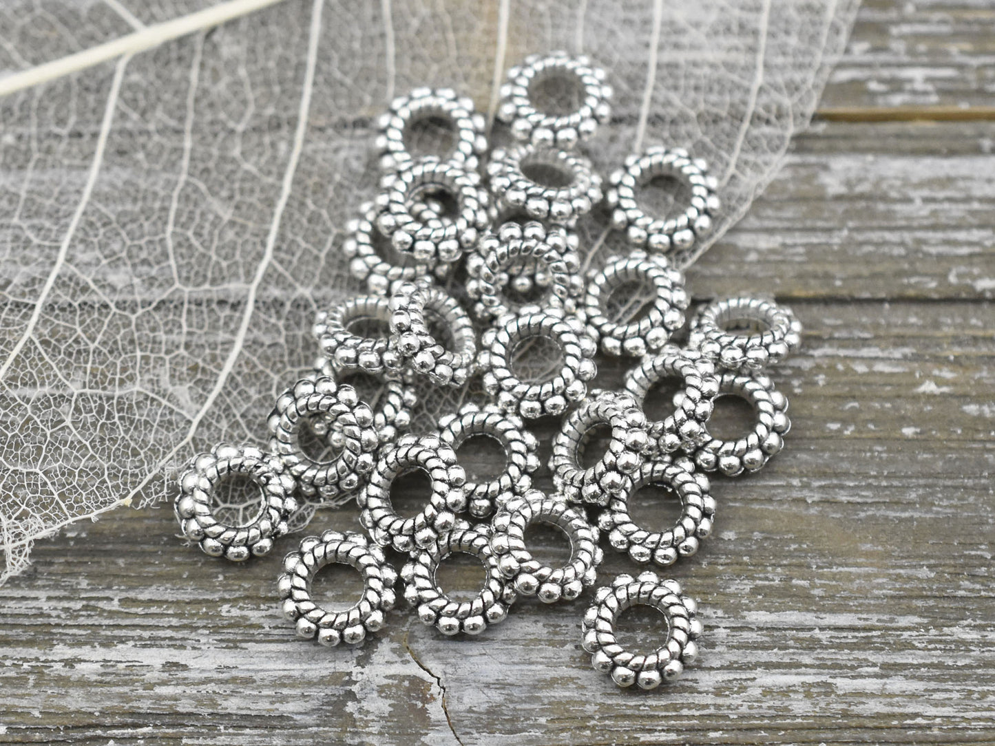 *100* 8x3mm Antique Silver Large Hole Daisy Spacer Beads