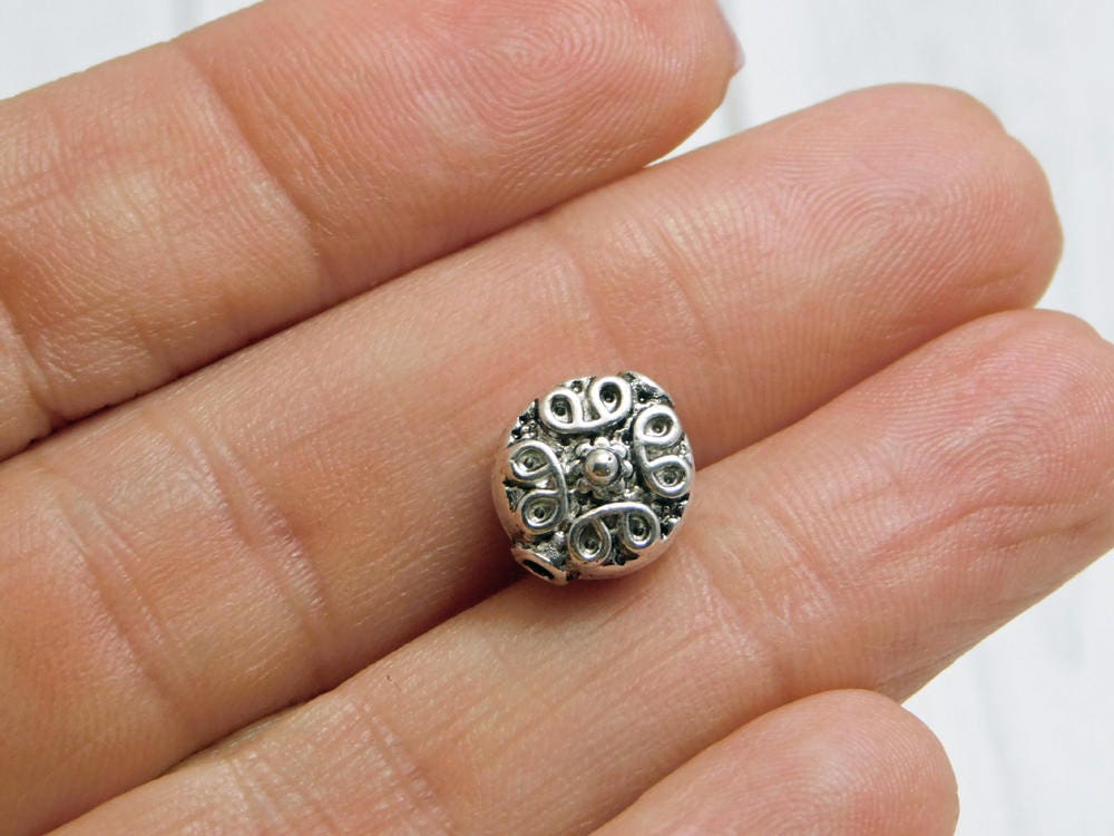 *30* 10mm Antique Silver Ornate Coin Spacer Beads