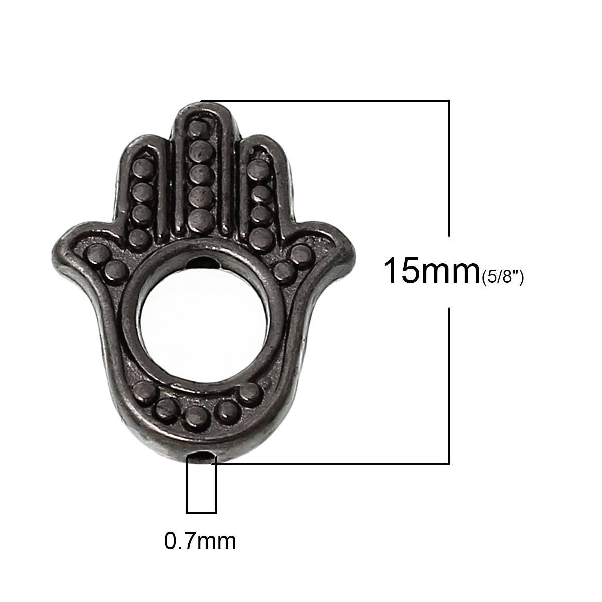 Hamsa Charm - Hamsa Hand - Hamsa Beads - Gunmetal Beads - Hamsa Bead Frame - Hand of Fatima - 10pcs - 16x13mm - (B858)