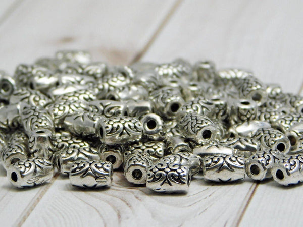 *50* 7x5mm Antique Silver Floral Spacer Beads