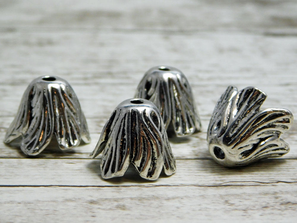 Tassel Caps - Silver Bead Caps - Tassel Cone - Large Bead Caps - End Caps - 18x14mm - 4pcs - (3569)