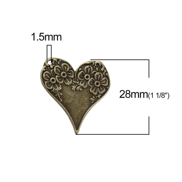 *4* 28x26mm Antique Bronze Floral Heart Pendant