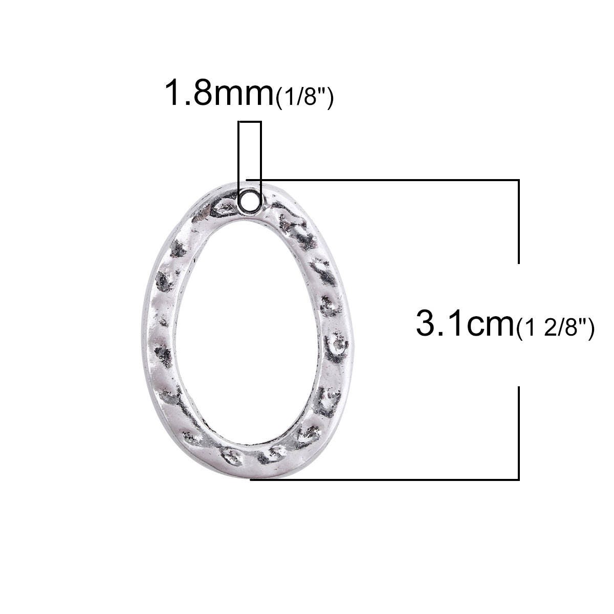 *10* 31x22mm Antique Silver Hammered Oval Pendant Links