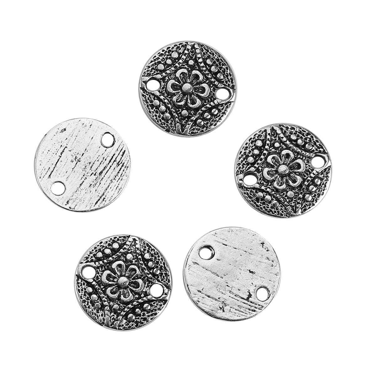 *50* 11mm Antique Silver Round Floral Connectors