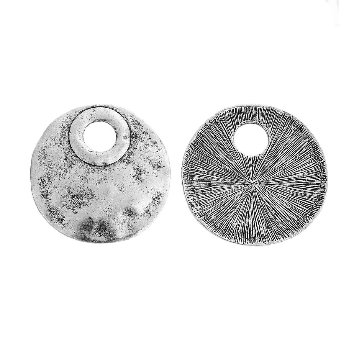 48mm Antique Silver Hammered Medallion Pendant