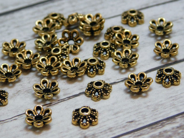Gold Bead Caps - 6mm Bead Caps - Metal Bead Caps - Metal Beads - Antique Gold - Spacer Beads - 100pcs - (1016)