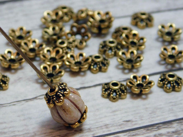 Gold Bead Caps - 6mm Bead Caps - Metal Bead Caps - Metal Beads - Antique Gold - Spacer Beads - 100pcs - (1016)