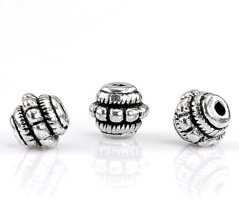 *100* 7mm Antique Silver Bali Style Barrel Spacer Beads