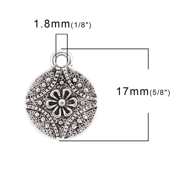 *30* 13mm Antique Silver Floral Medallion Charms