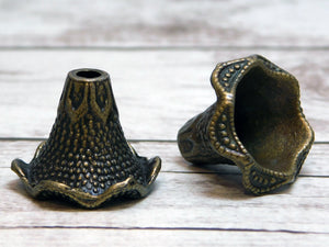 Tassel Caps - Tassel Cones - Bronze Tassel Caps - Large Bead Cap - Calla Lily Cap - Petunia Cap - 16x22mm - (B124)