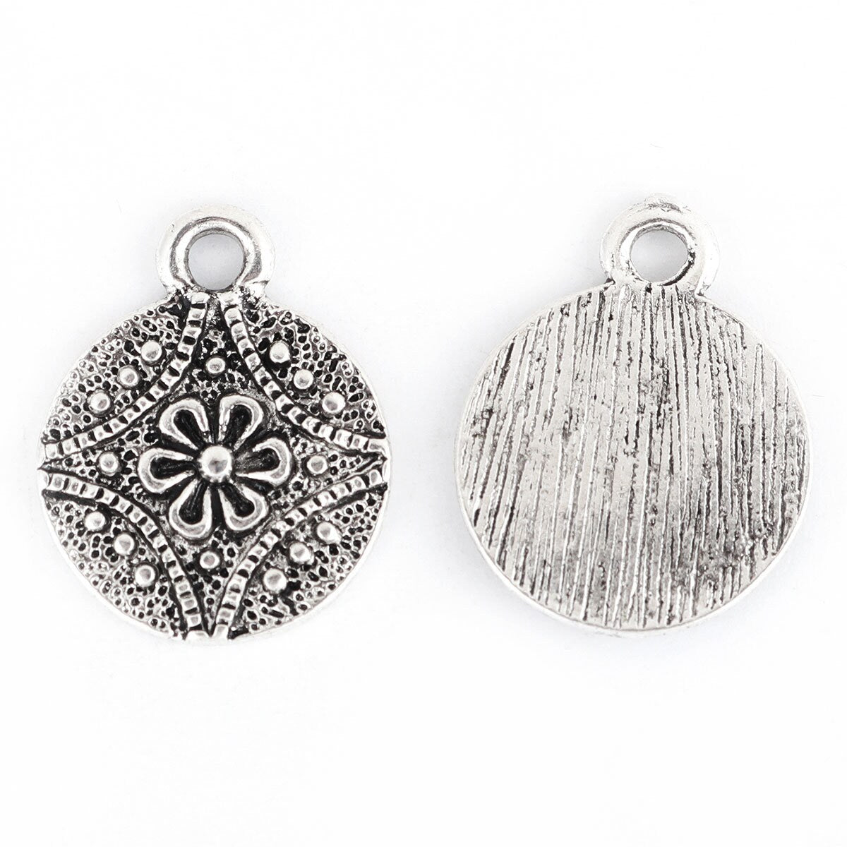 *30* 13mm Antique Silver Floral Medallion Charms