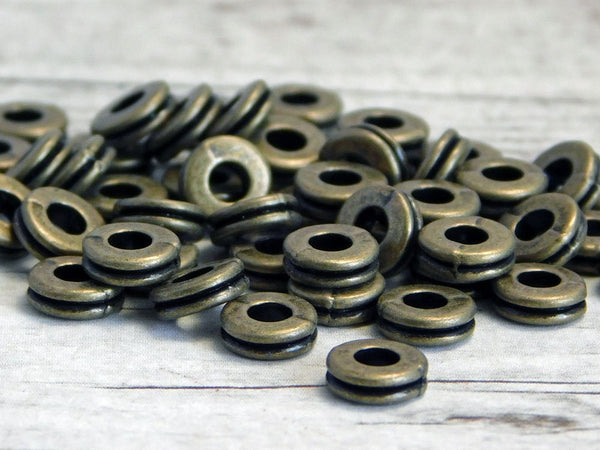 *100* 6x2mm Antique Bronze Grooved Rondelle Spacer Beads