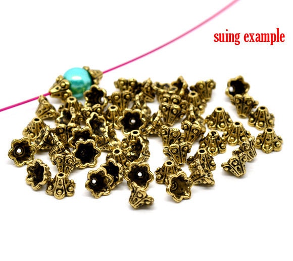 *50* 10x6mm Antique Gold Scalloped Bead Caps