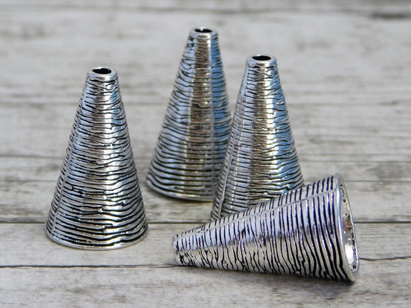 Tassel Caps - Silver Tassel Caps - DIY Tassel - Tassel End Caps - Bead Caps - 25x15mm - 4pcs - (3393)