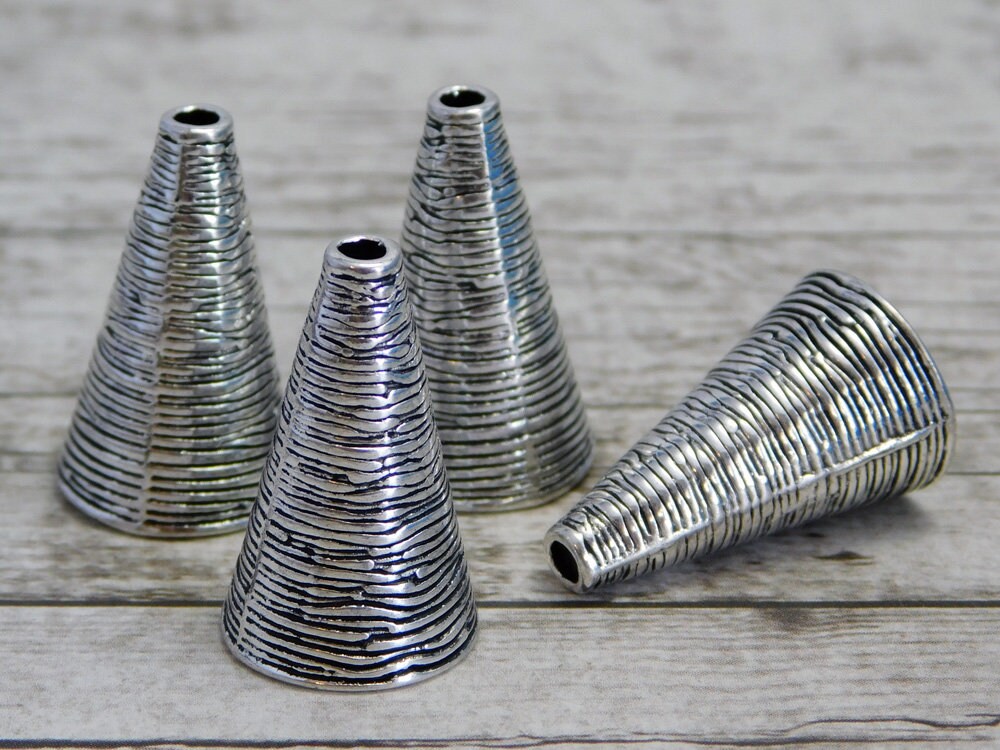 Tassel Caps - Silver Tassel Caps - DIY Tassel - Tassel End Caps - Bead Caps - 25x15mm - 4pcs - (3393)
