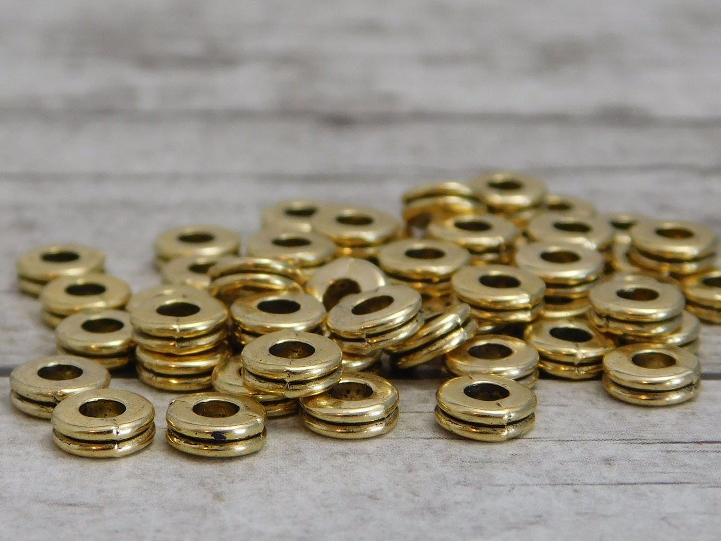 *100* 6x2mm Antique Gold Grooved Rondelle Spacer Beads