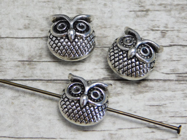 *20* 11mm Antique Silver Owl Beads