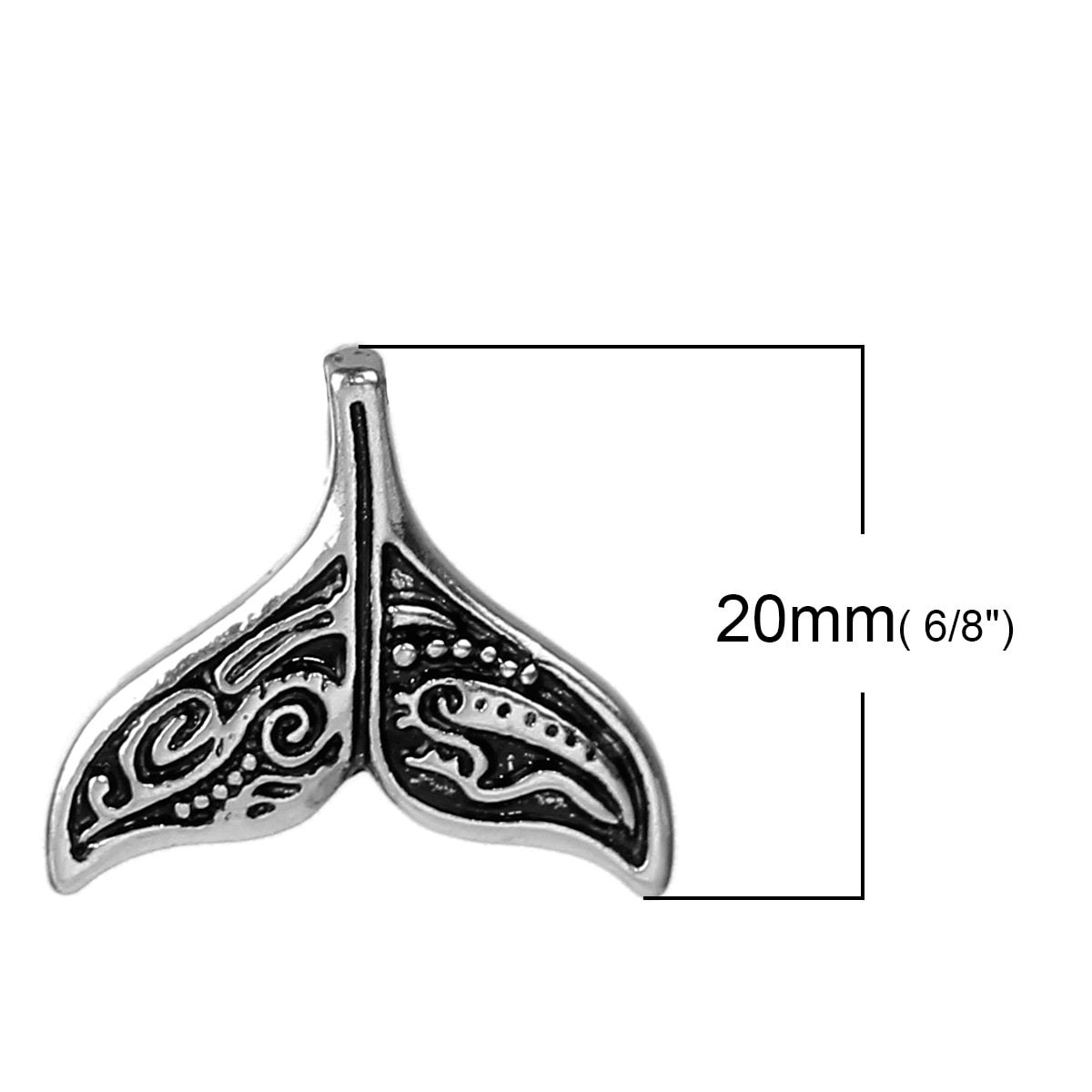 *5* 20x18mm Antique Silver Whale Tale Charms
