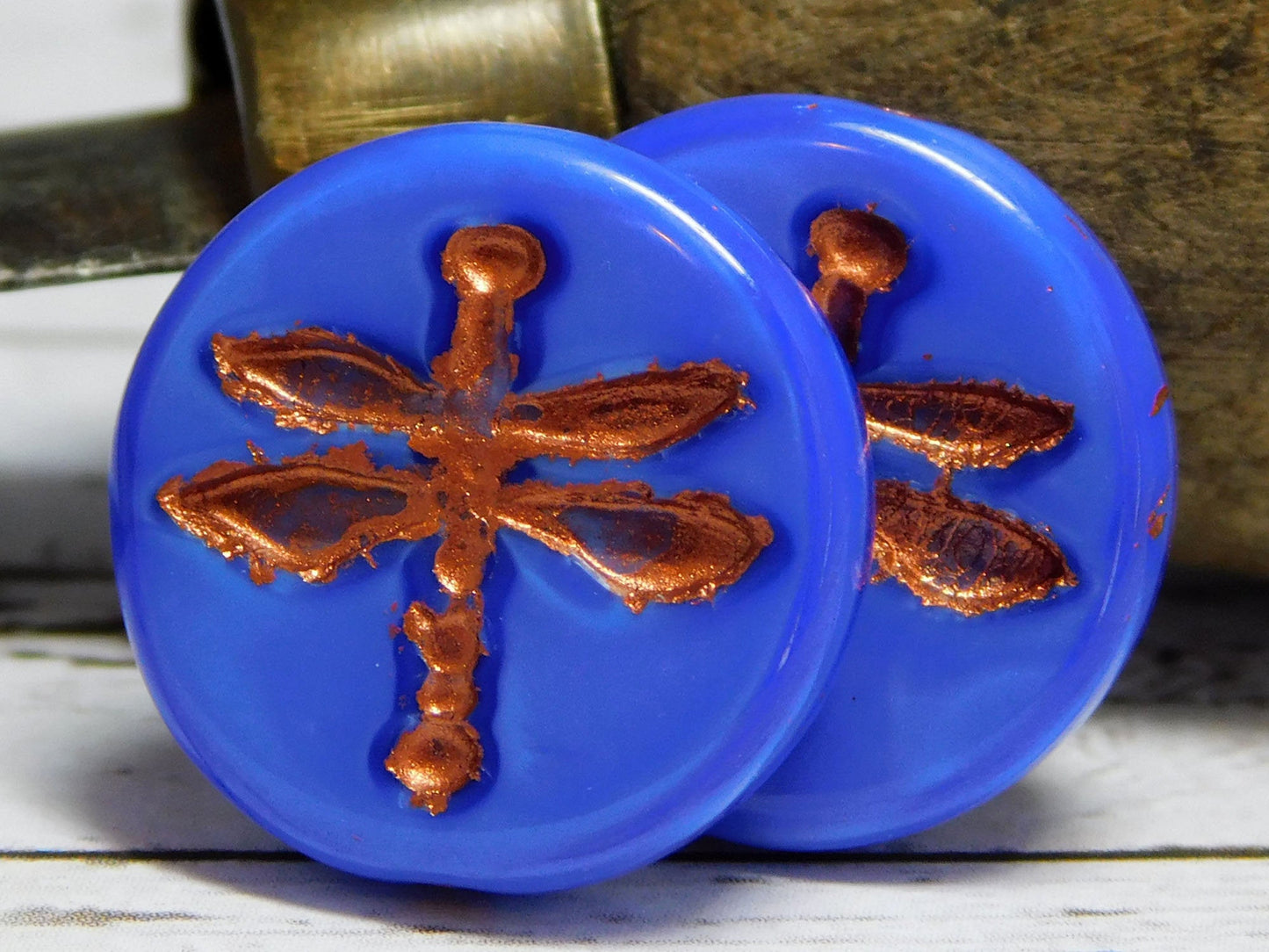 Czech Glass Beads - Dragonfly Beads - Dragonfly Coin Beads - Dragonfly Pendant - 18mm - 2pcs - (6062)