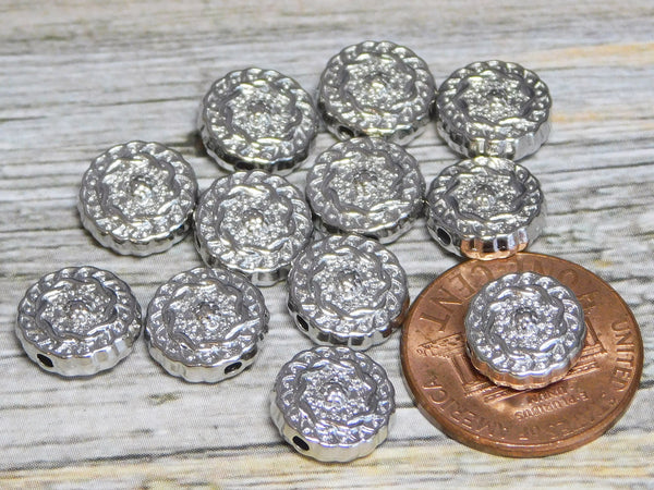 *20* 10mm Platinum Silver Coin Beads