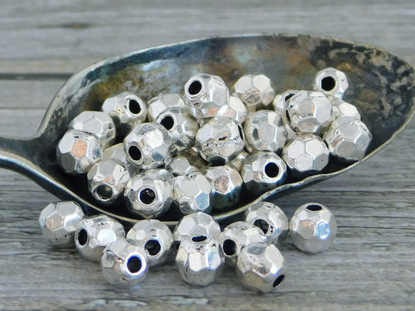 *50* 5mm Antique Silver Faceted Round Beads