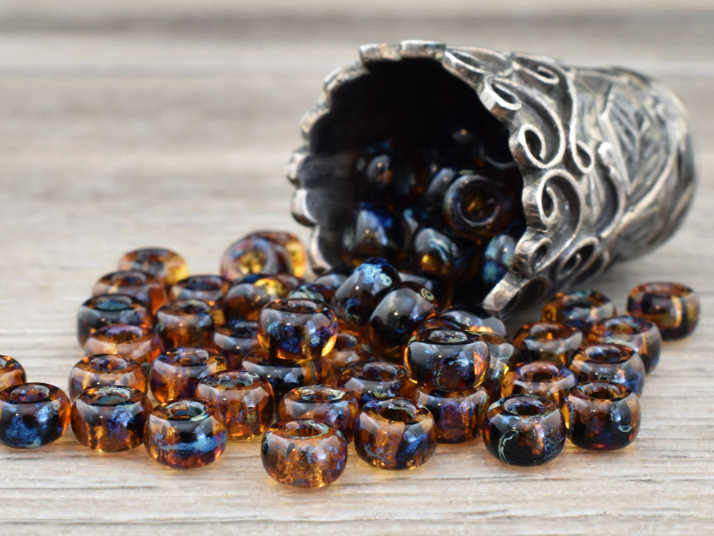 6/0 8/0 Seed Beads - Miyuki 6-4502 - Dark Topaz - Picasso Seed Beads - Size 6 Beads - Size 8 Beads - 15 grams