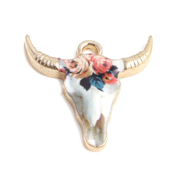 *10* 22x21mm Floral Enamel Cow Head Charms #1