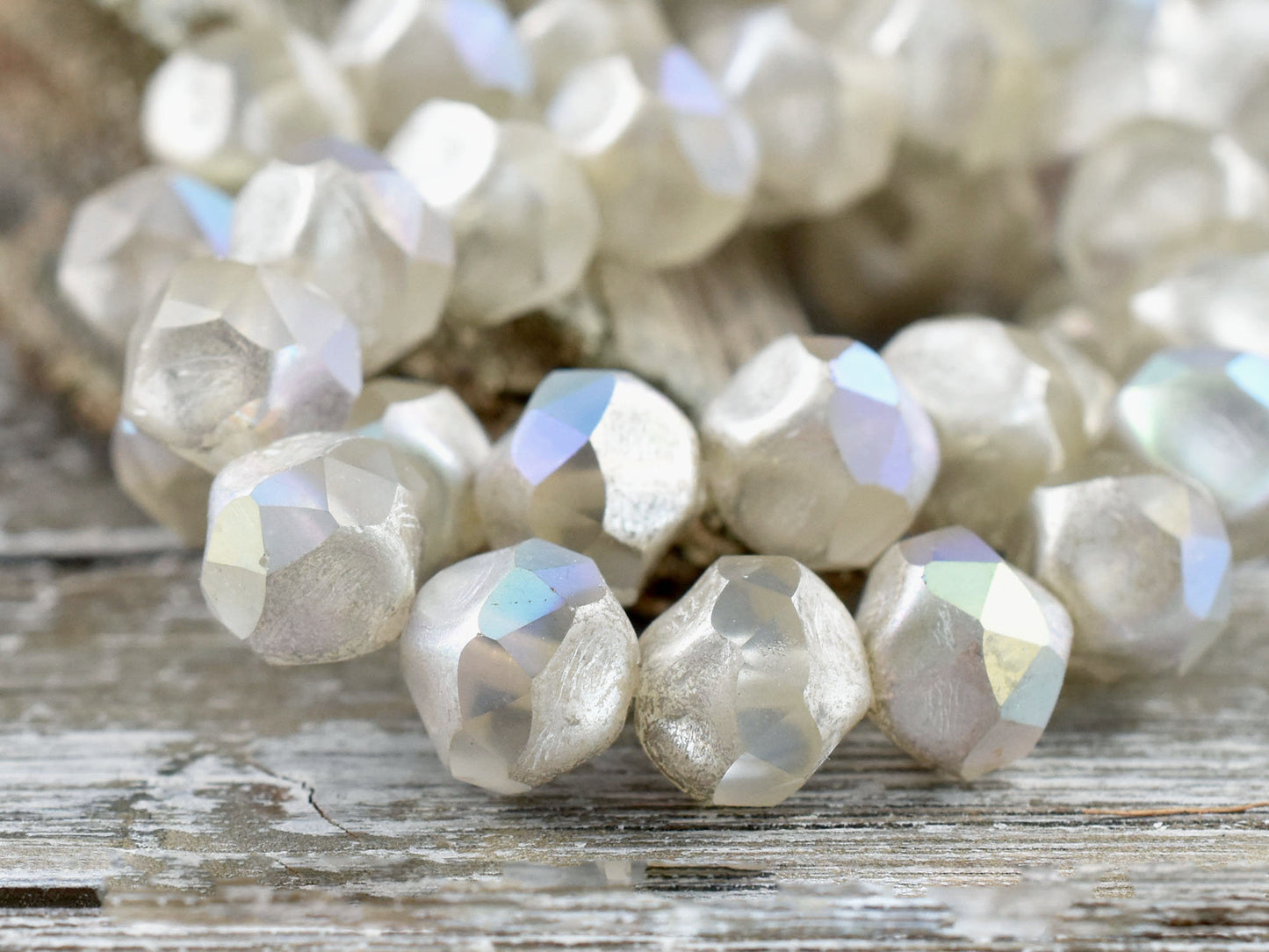 Czech Glass Beads - Central Cut Beads - Round Beads - Baroque Beads - Crystal AB - 9mm - 10pcs (5951)