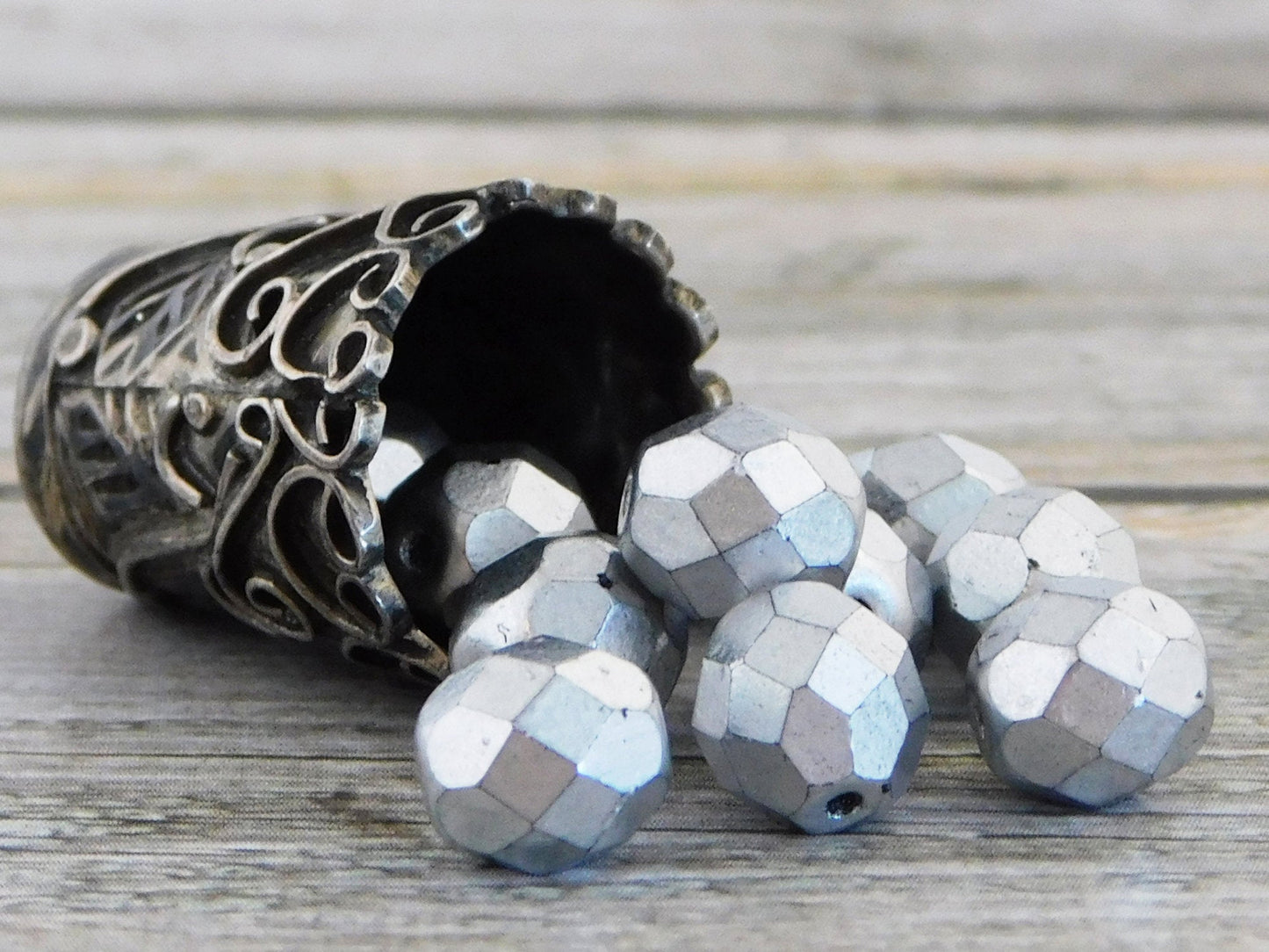 Czech Glass Beads - Silver Beads - Fire Polished Beads - Faceted Beads - Matte Metallic Silver - Round Beads - Choose from 6mm 8mm or 10mm