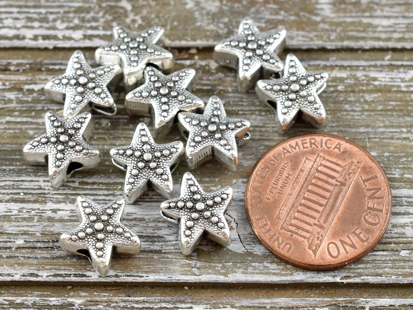*50* 11mm Antique Silver Starfish Beads