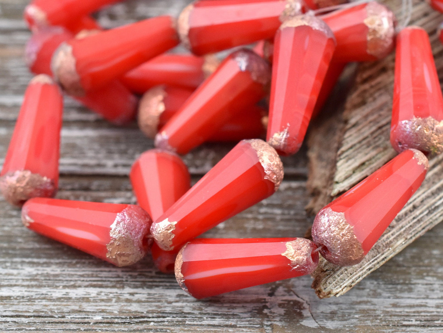 Czech Glass Beads - Drop Beads - Teardrop Beads - Picasso Beads - Etched Beads - 8x20mm - 2pcs - (4334)