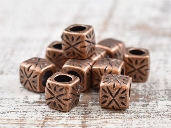 *20* 9mm Antique Copper Large Hole Rounded Cube Beads