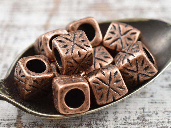 *20* 9mm Antique Copper Large Hole Rounded Cube Beads