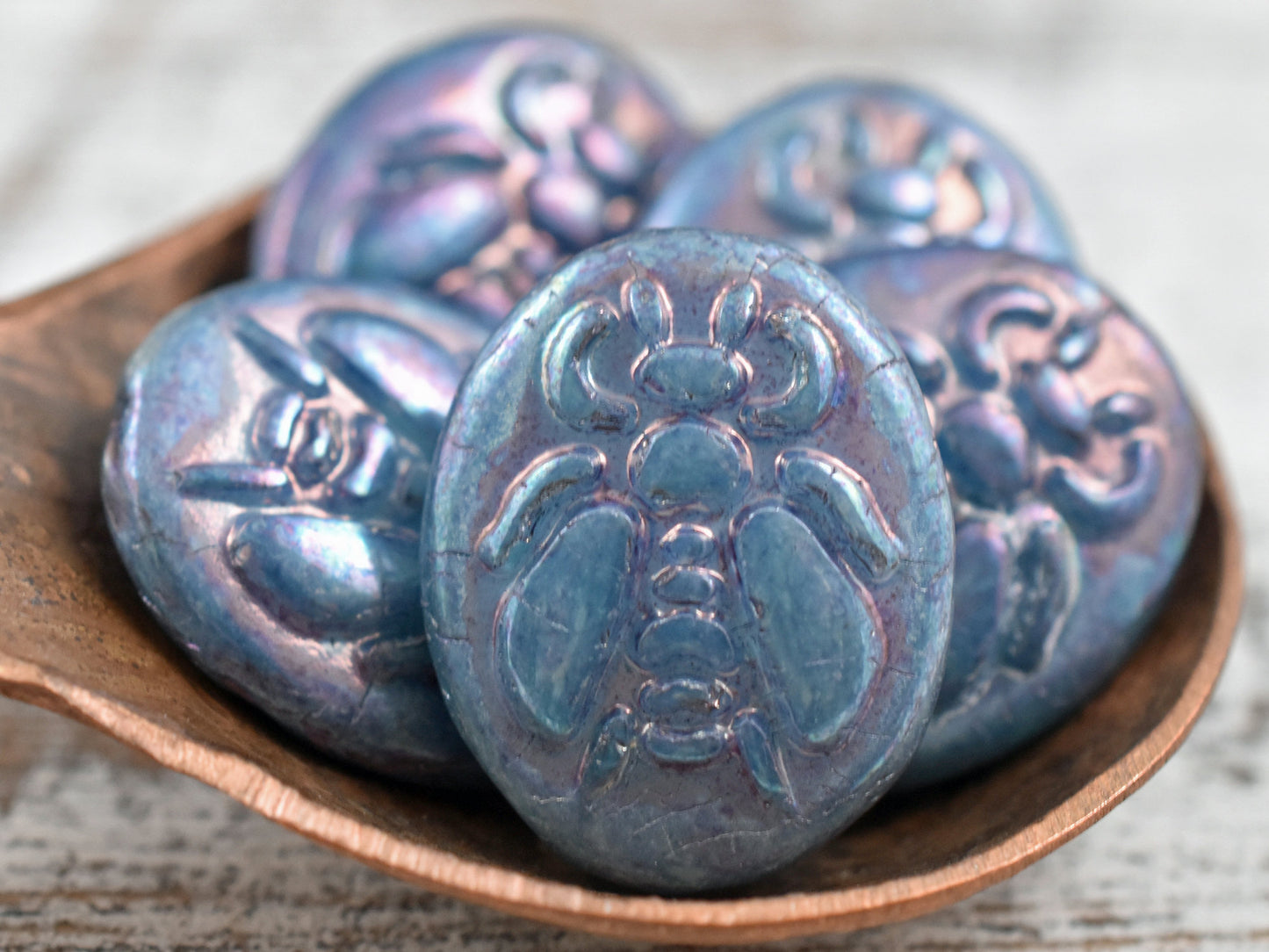 Czech Glass Beads - Bumble Bee Bead - Focal Beads - Honey Bee Beads - Denim Blue Nebula - 22x18mm - 2pcs - (B139)