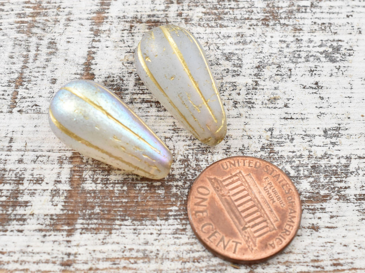 NEW Larger Size - Czech Glass Beads - Melon Beads - Picasso Beads - Tear Drop Beads - Etched Beads - 22x11mm - 2pcs - (A587)