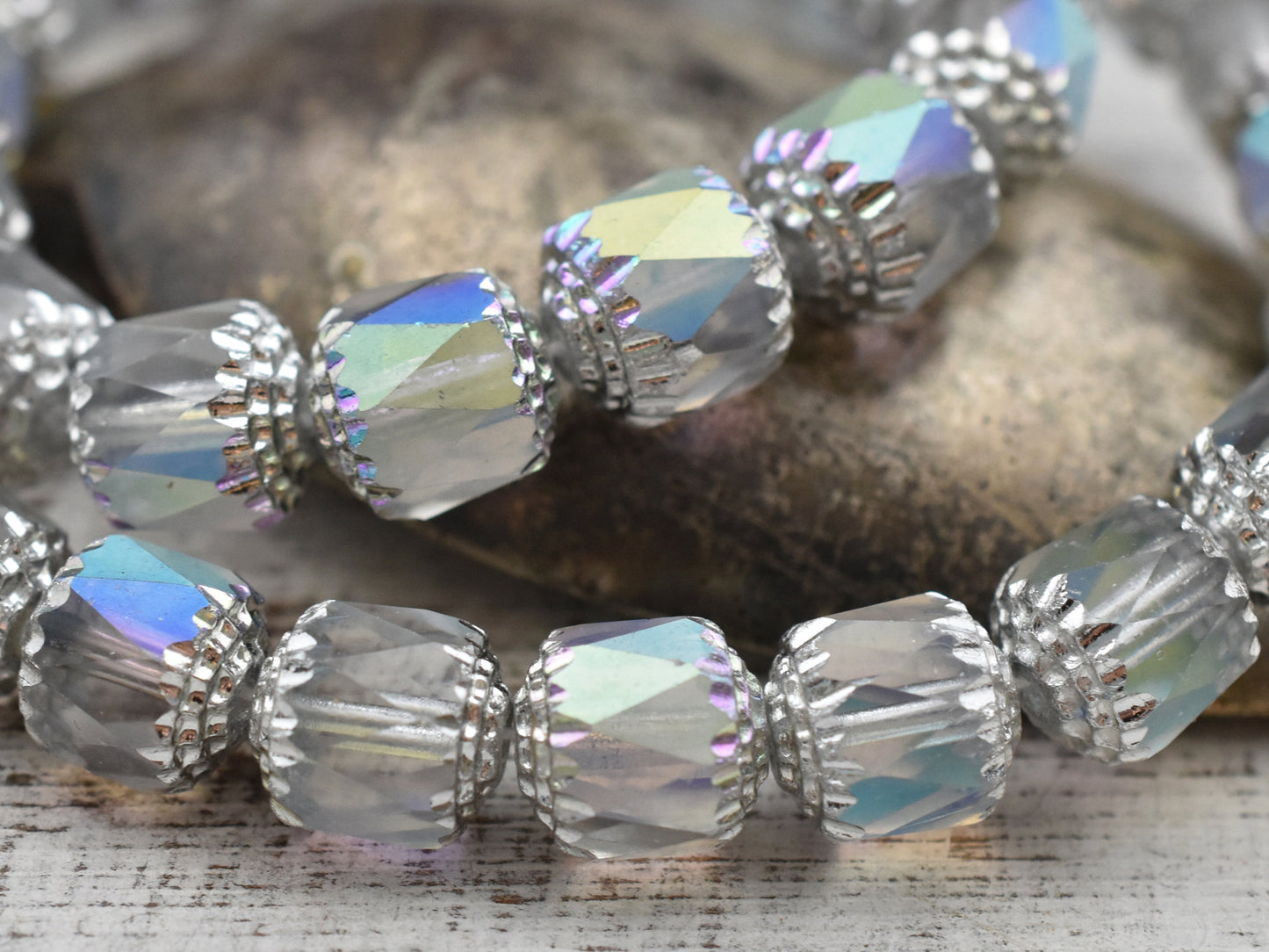 Czech Glass Beads - Cathedral Beads - Fire Polish Beads - Crystal Apollo - 6mm, 8mm, or 10mm