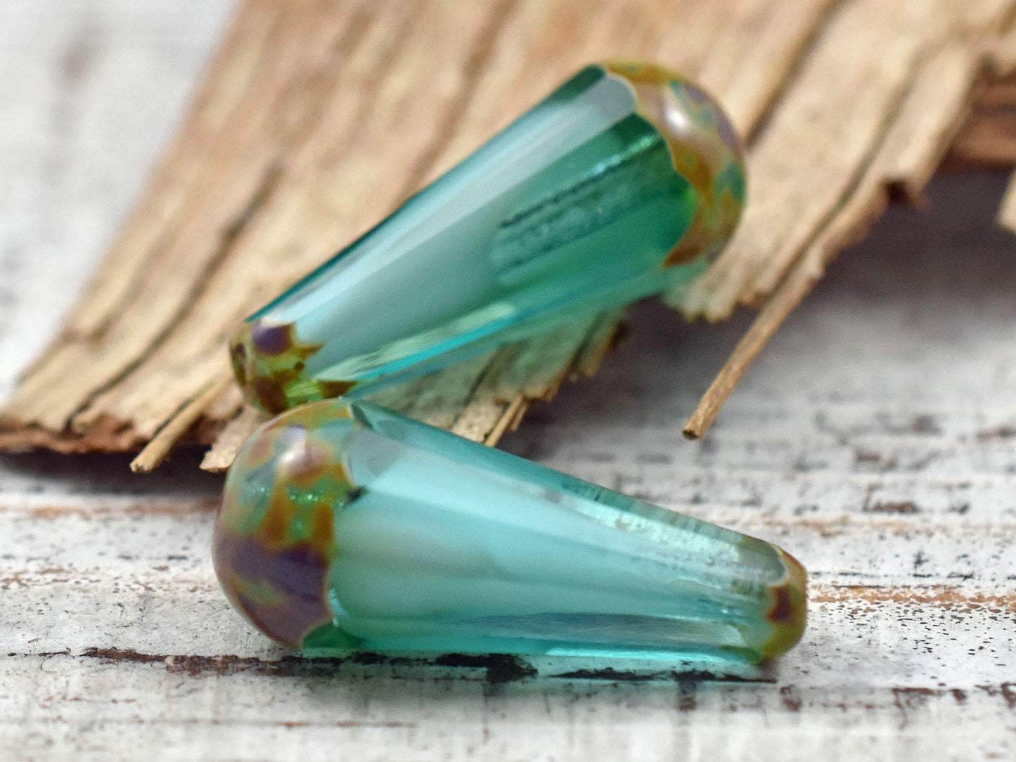 Czech Glass Beads - Drop Beads - Teardrop Beads - Picasso Beads - Aqua Beads - Faceted Beads - 8x20mm - 2pcs - (3410)