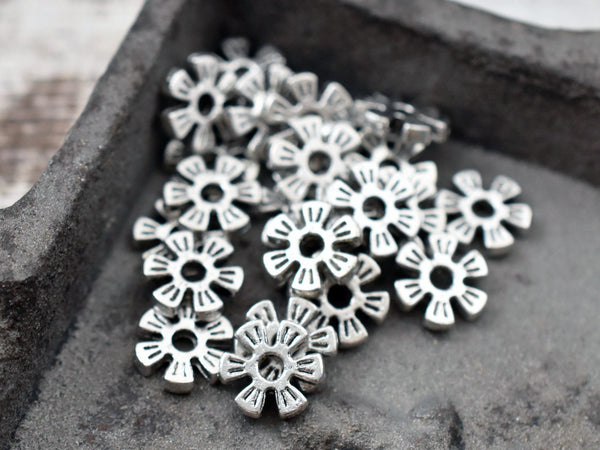 *100* 8mm Antique Silver Flower Heishi Spacer Beads