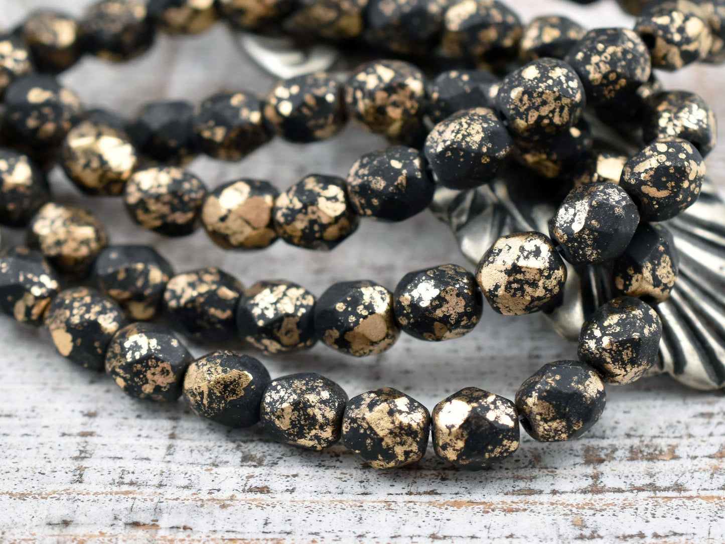 Czech Glass Beads - 6mm Beads - Fire Polished Beads - Round Beads - Picasso Beads - Black Spacers - Choose from 4 or 6mm