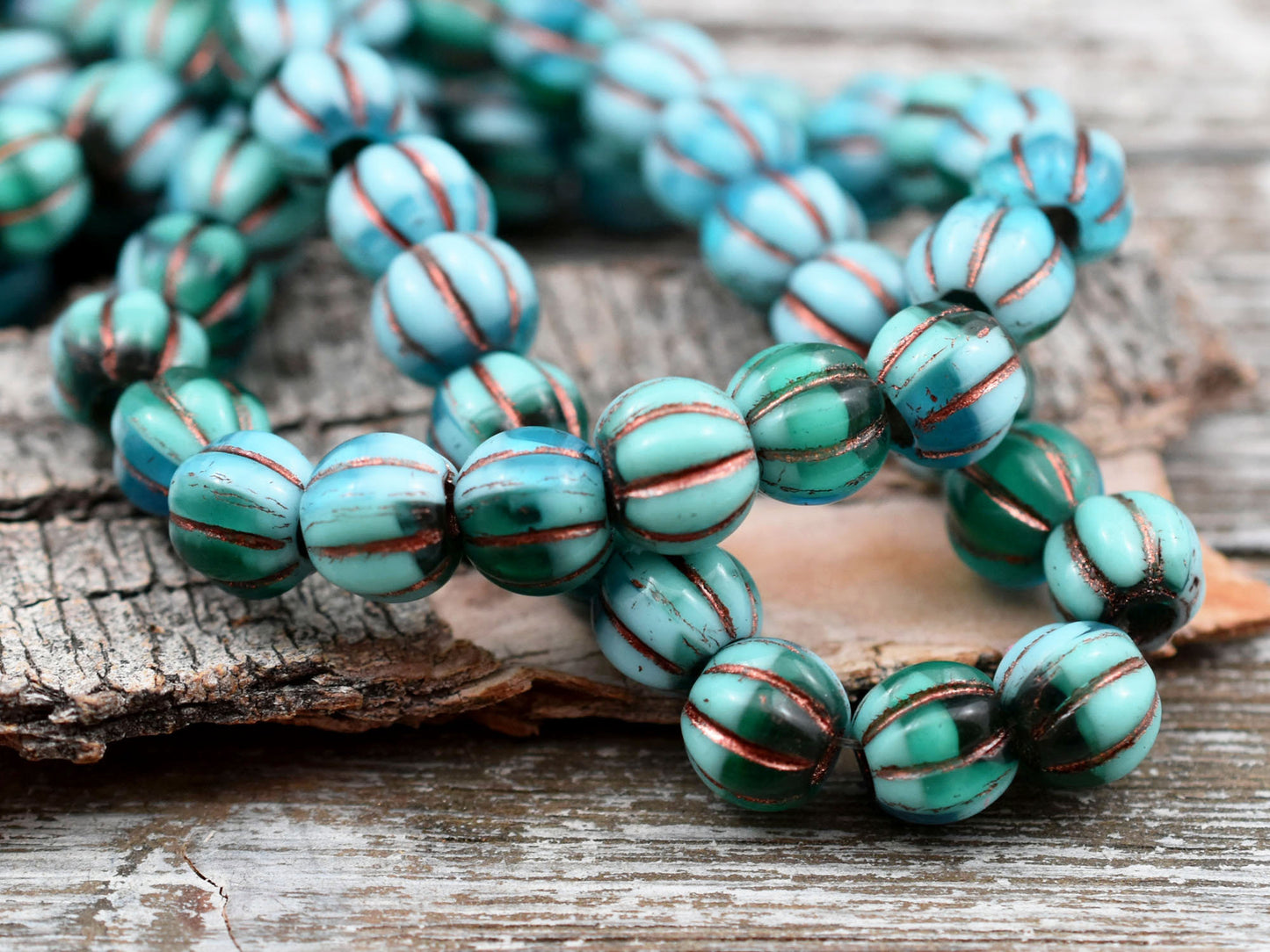 Large Hole Beads - Czech Glass Beads - 3mm Hole Beads - Picasso Beads - 8mm Beads - Melon Beads - Round Beads - (5513)