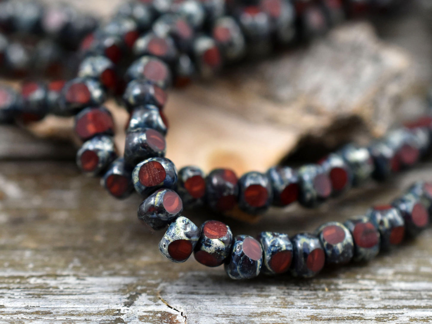 Trica Beads - Seed Beads - Czech Glass Beads - Picasso Beads - Red Seed Beads - Size 6 Beads - 4x3 - 50pcs - (3545)