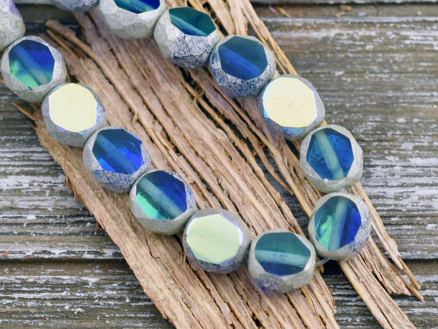 Czech Glass Beads - Picasso Beads - Table Cut Beads - Round Beads - Fire Polish Beads - 8mm - 10pcs - (6100)